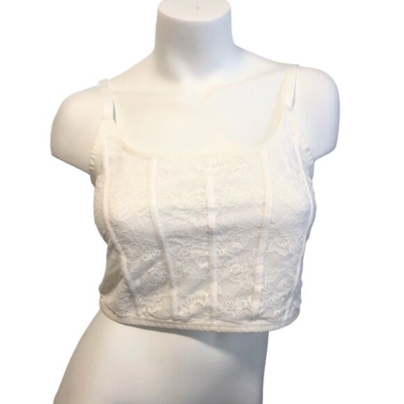 Colsie White Floral Lace Bralette Brami Crop Cami Cropped Tank Top XL 38DD 40D - Picture 5 of 10